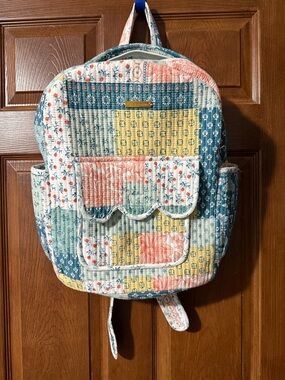 Simply Southern Quilted Patchwork Backpack in Teal, Yellow, Coral, Cream